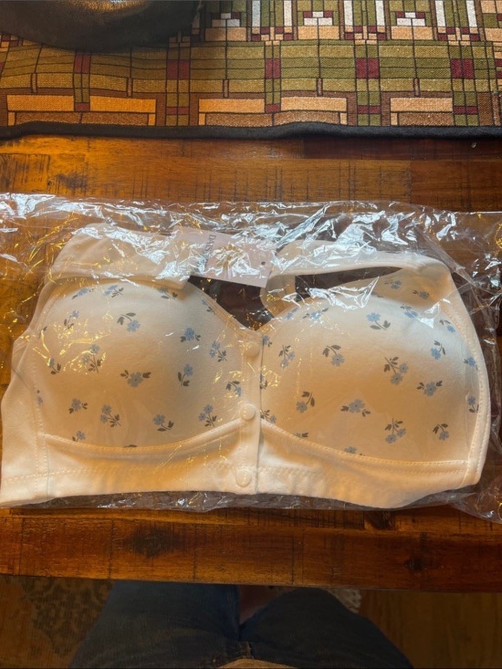 Daisy Bra White Bra with Blue Floral Print and Front Buttons